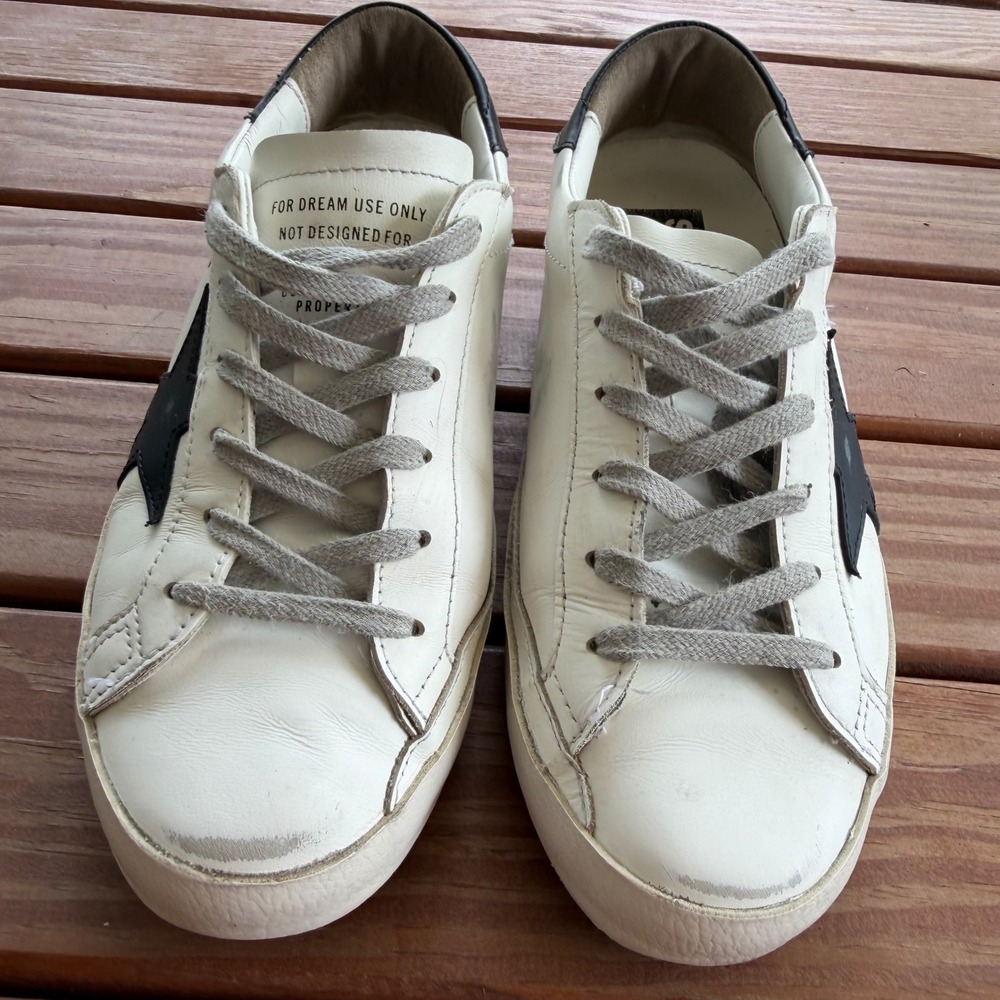 Golden Goose Super-Star Classic White Black Leather Low Sneakers 37 Italy US 7 - Picture 3 of 9